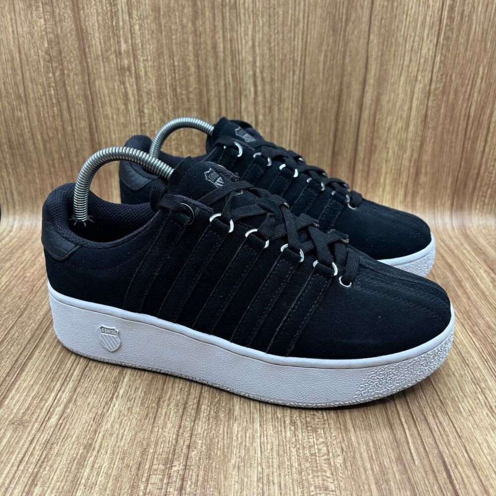 K-Swiss Women's Classic VN Platform Black Suede Leather White Sneakers Size 10
